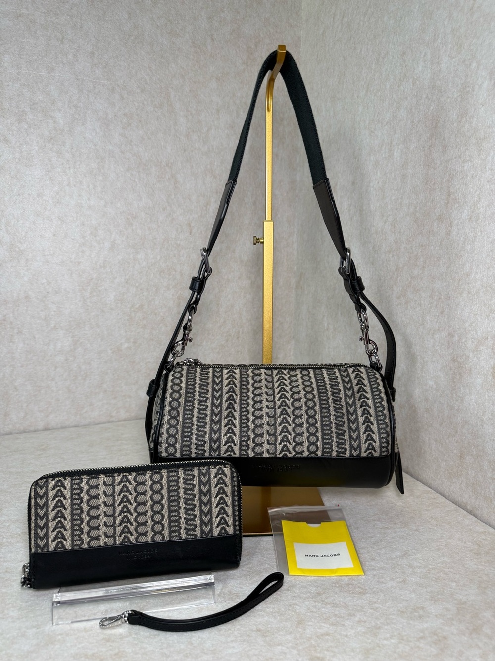 Marc Jacobs Monogram Jacquard & Leather Duffle Barrel Bag & Matching Wallet